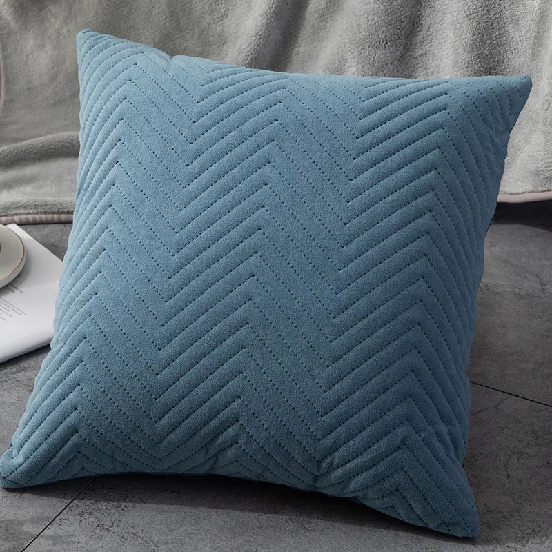 Quilted Velvet Cushion Cover - Solid Colour with Wavy Pattern, 45x45cm