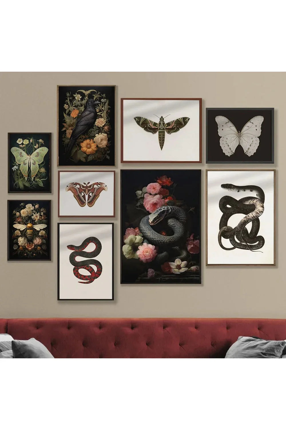 Mysterious Nature Canvas Posters - Dark Flowers and Animals