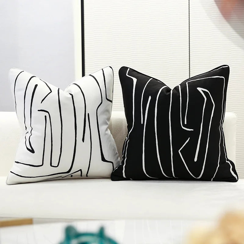 Norwegian Luxury Cushion Cover Black White Lines 50x50cm