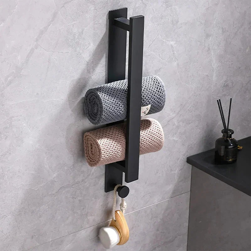 Self-Adhesive Towel Rack - Modern Design - Silver and Black