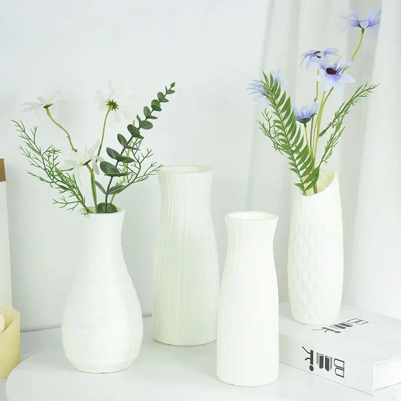 VerdaLuxe White Plastic Vase for Flowers - Simple Table Decoration for Home Use