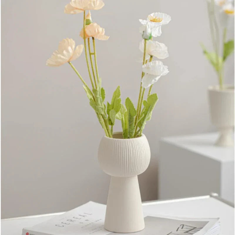 Aureva Vase - Elegant Cream Ceramic with Striped Design for Floral Arrangements