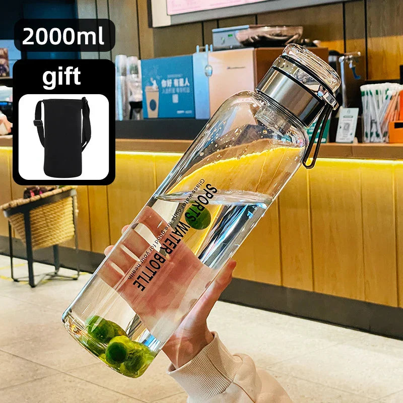 Glass Water Bottle with Strap – Transparent and Generous Capacity