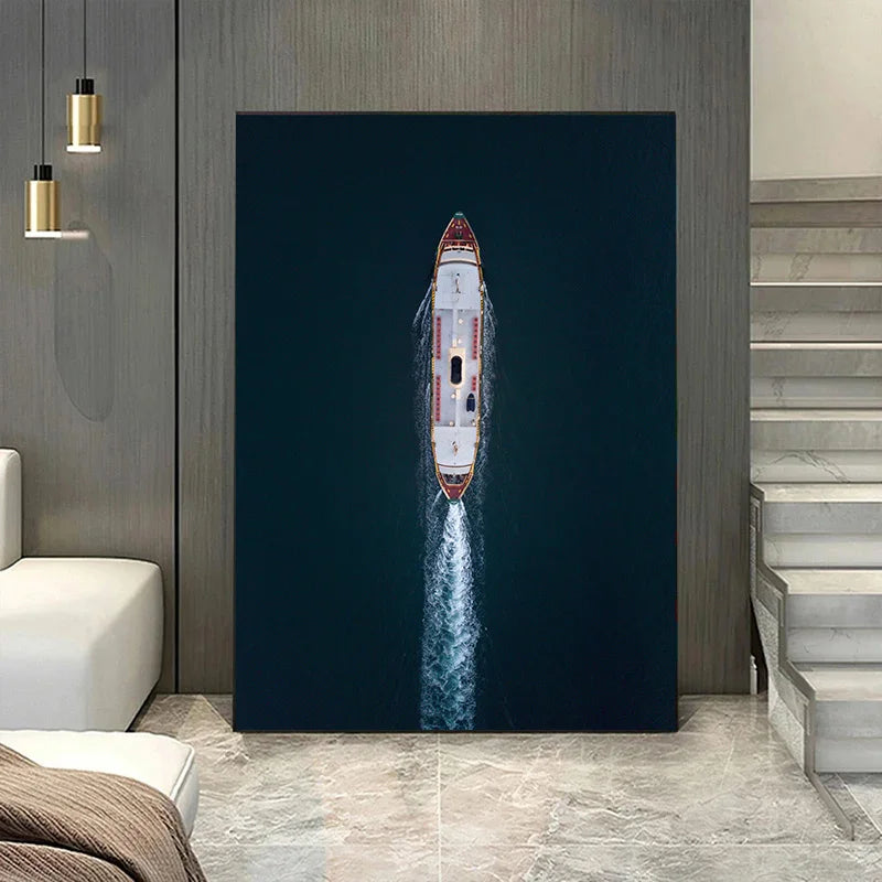 Verano Canvas Painting - Fishing Boat in a River Landscape for Living Room or Bedroom - Modern Wall Decoration