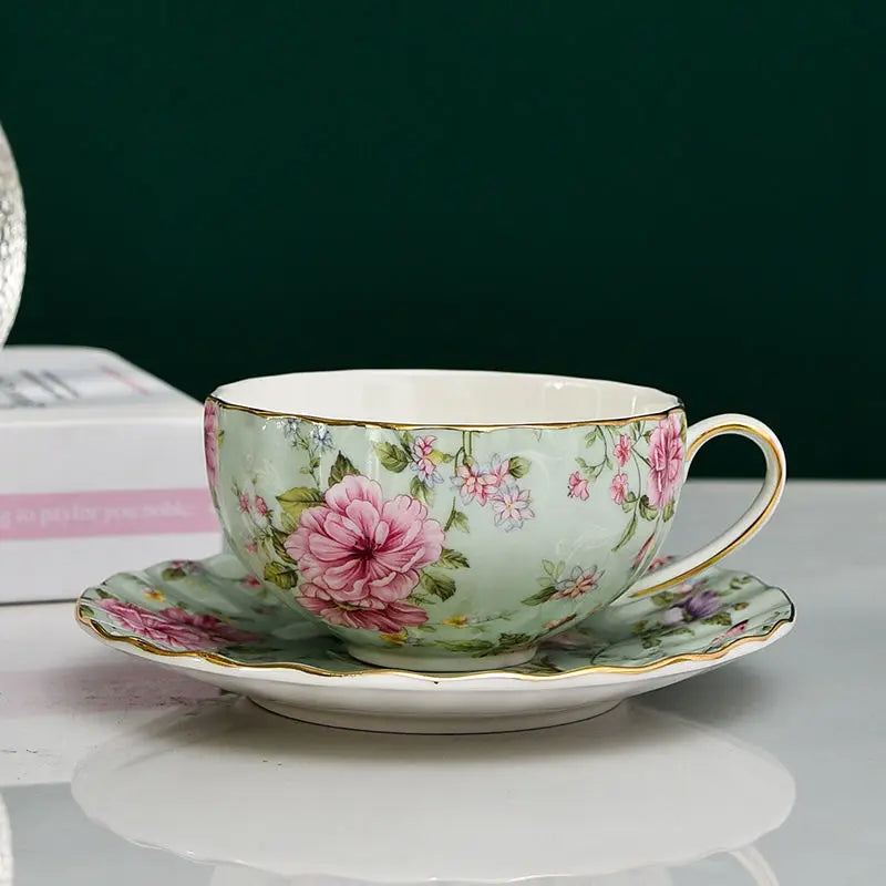 Elegant Floral Tea Cup Set with Spoon and Saucer