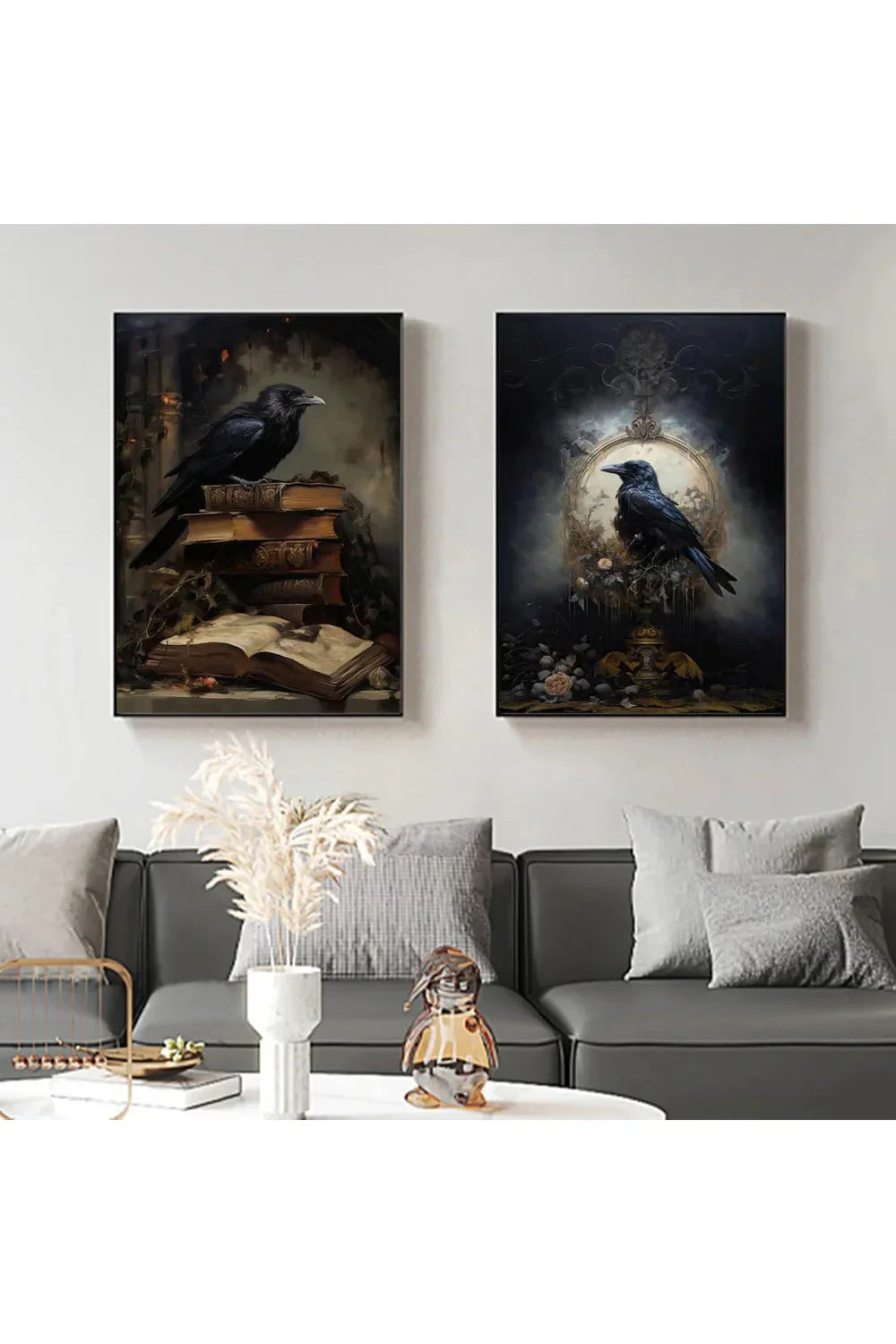 Set of Crows Canvas Posters – Mystical Ravens and Spooky Art