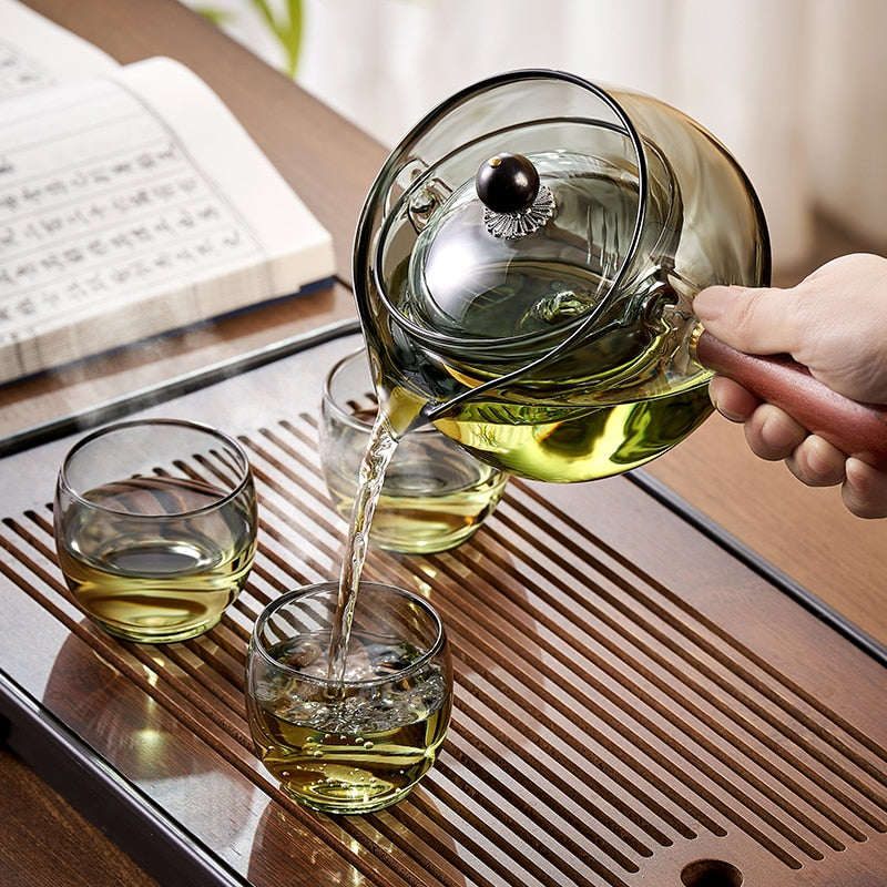 Transparent Glass Teapot with Wooden Handle - Norwegian Design, Heat-Resistant Glass, 540 ml Capacity