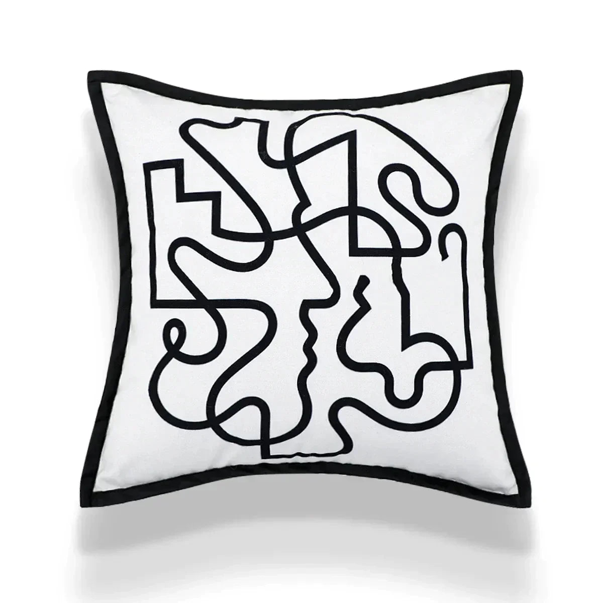 Norwegian Beige White Cushion Cover with Abstract Art - 45x45 cm Decorative Cushion