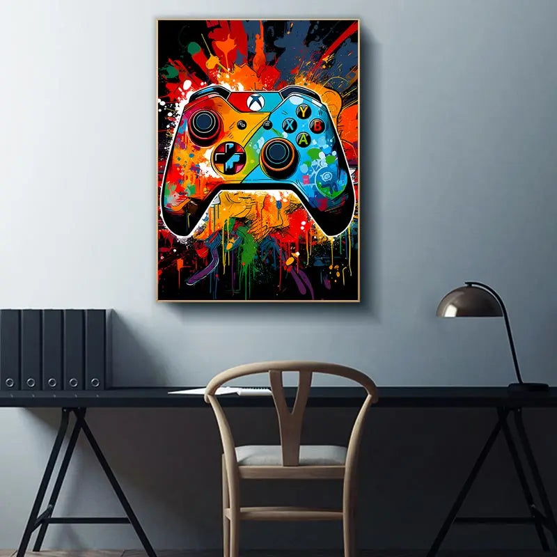 Graffiti-style Game Controller Poster - Colourful Canvas Wall Decoration for Boys' Room