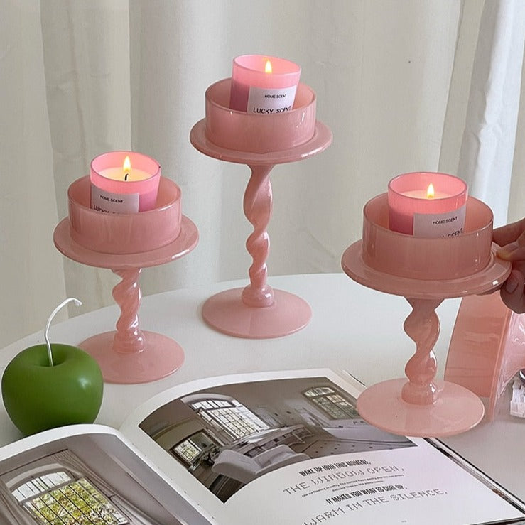 Pink Glass Candle Holder - Elegant Design for Any Space