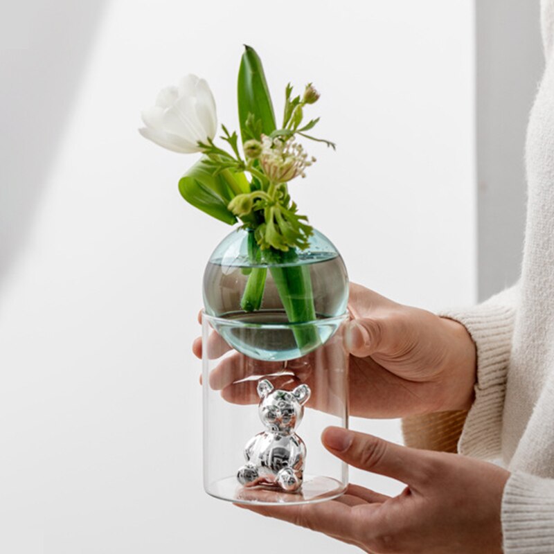 Modern Glass Vase with Bear – Unique and Stylish Decorative Design