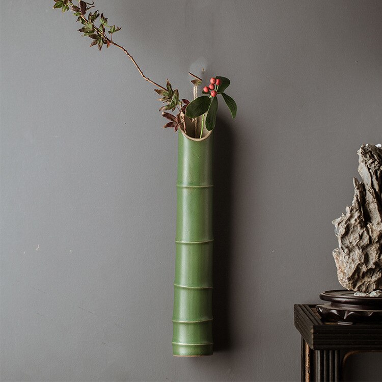 ZenFlo Hanging Vase - Ceramic Bamboo Elegance for Dried Flowers