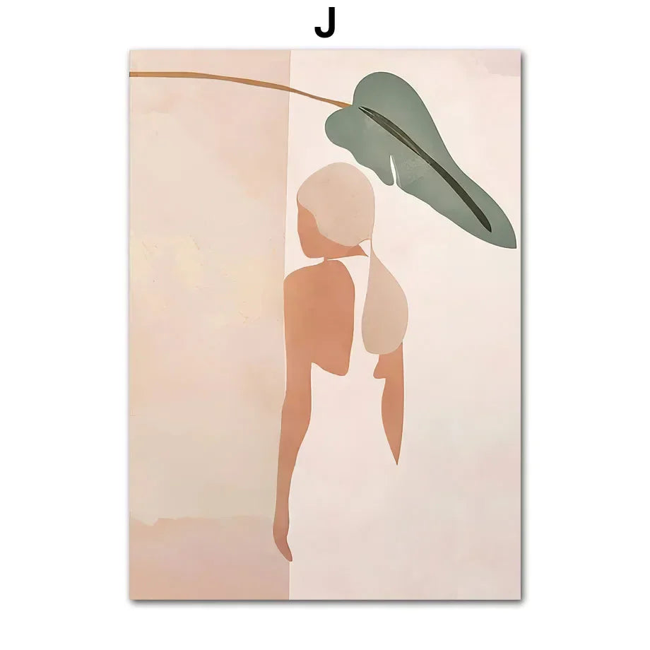 Simple Scandinavian Wall Decor - Fashion Girl Poster with Palm Leaves in Bohemian Style, Perfect for Bedroom or Living Room