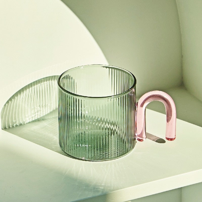 Modern Norwegian Glass - With Large Handle in Pink, White and Transparent