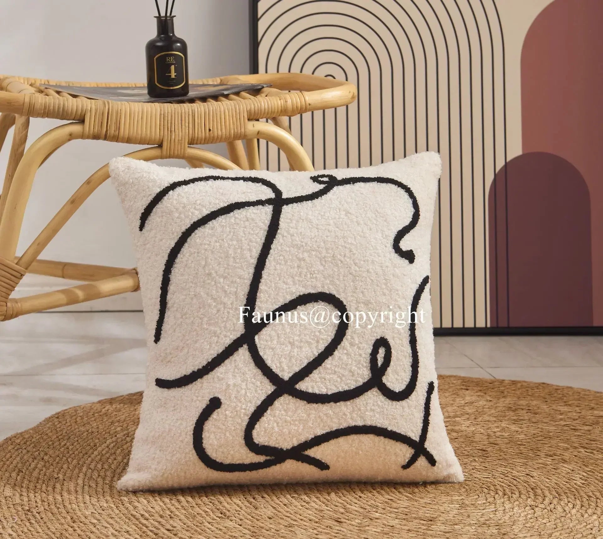 Norwegian Beige White Cushion Cover with Abstract Art - 45x45 cm Decorative Cushion