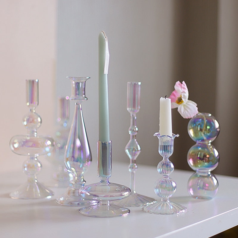 Glass Rainbow Candle Holder