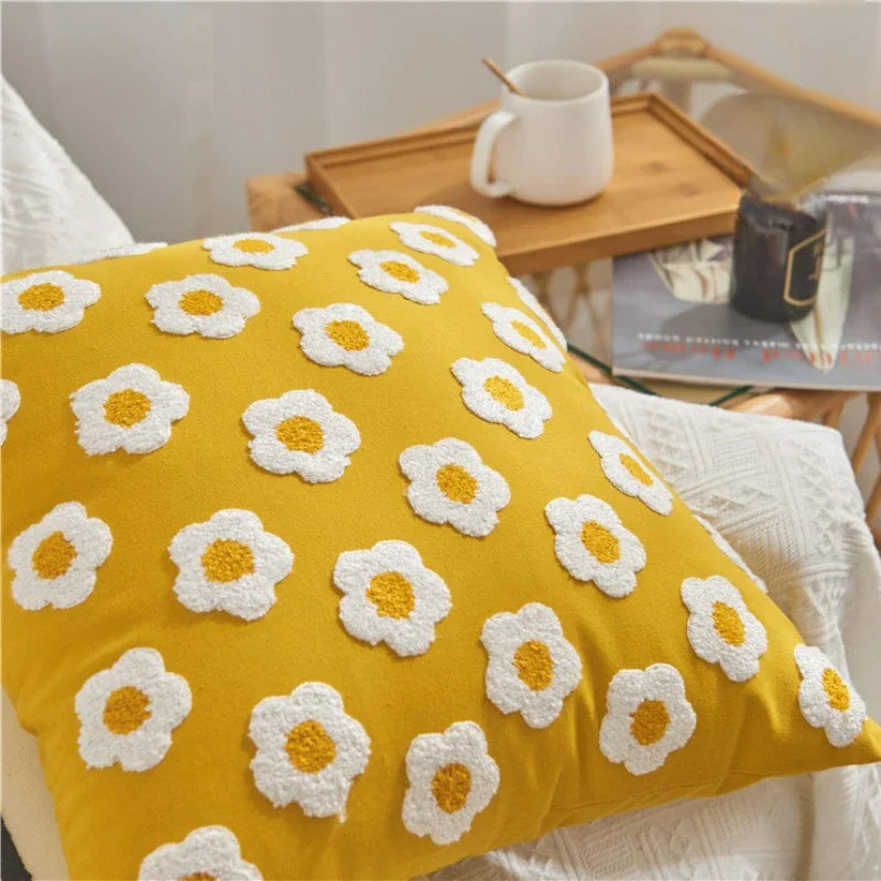 Norwegian Sunflower Cushion Cover with Embroidered Pattern