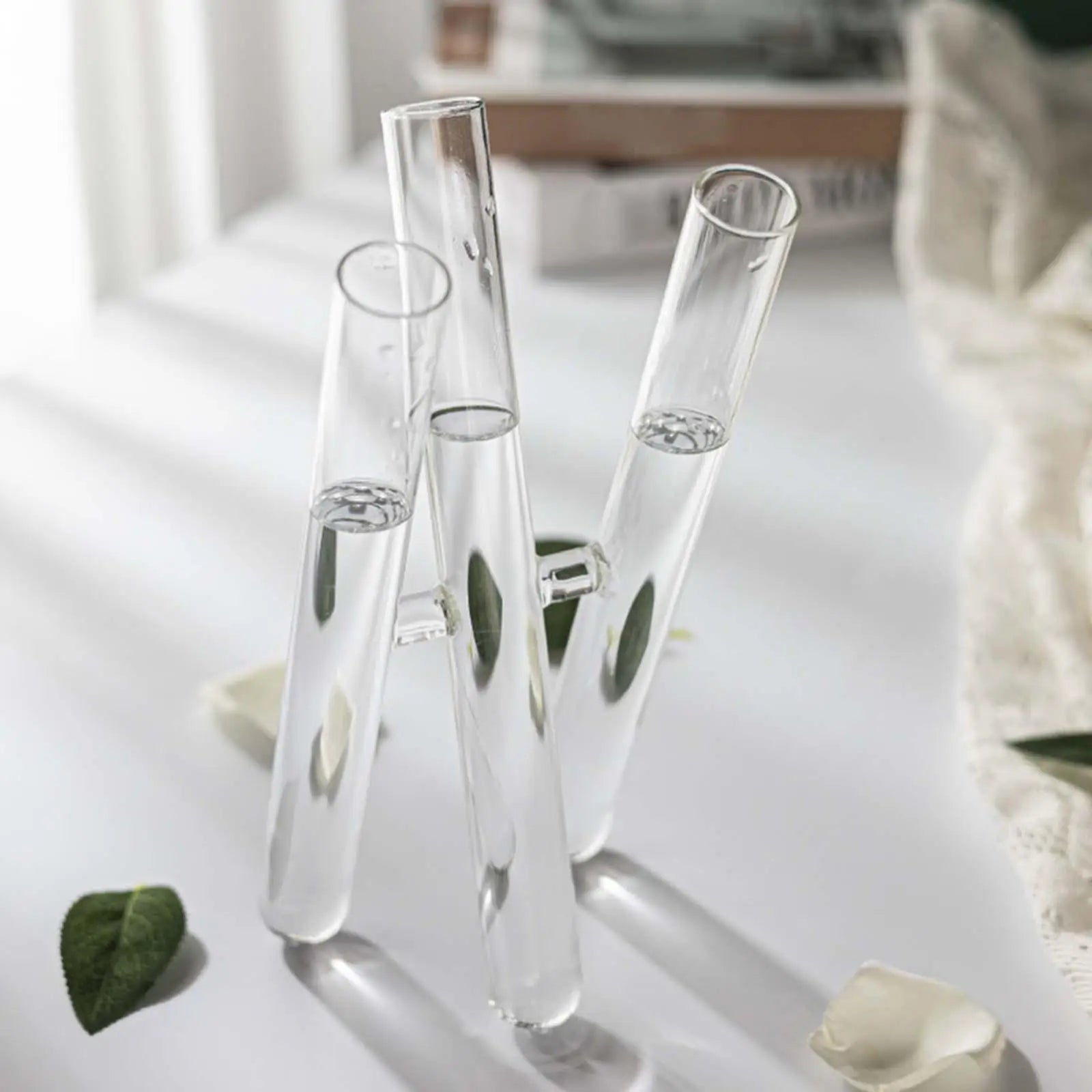 Floréva Test Tube Vase - Glass Decoration with Wooden Frame, 3 Columns for Flower Arrangements in Living Room