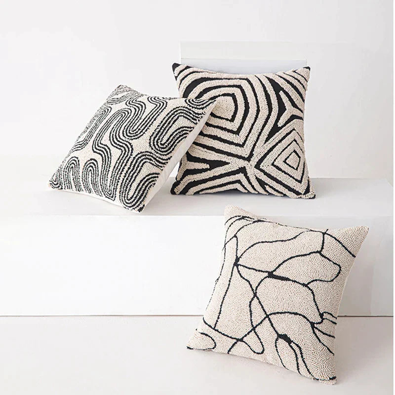 Norwegian Beige and Black Cushion Cover with Abstract Pattern – 45 x 45 cm