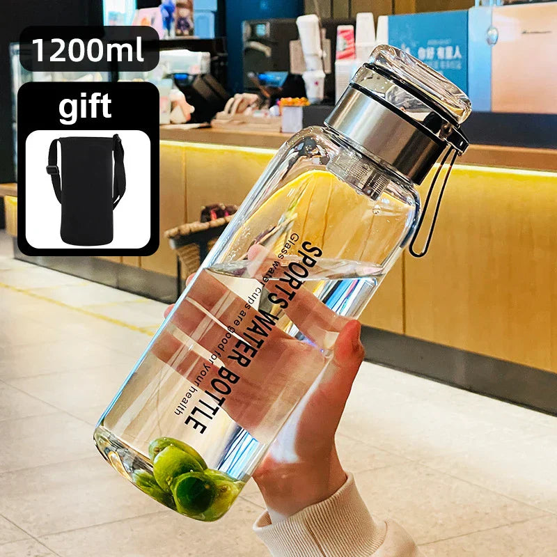 Glass Water Bottle with Strap – Transparent and Generous Capacity