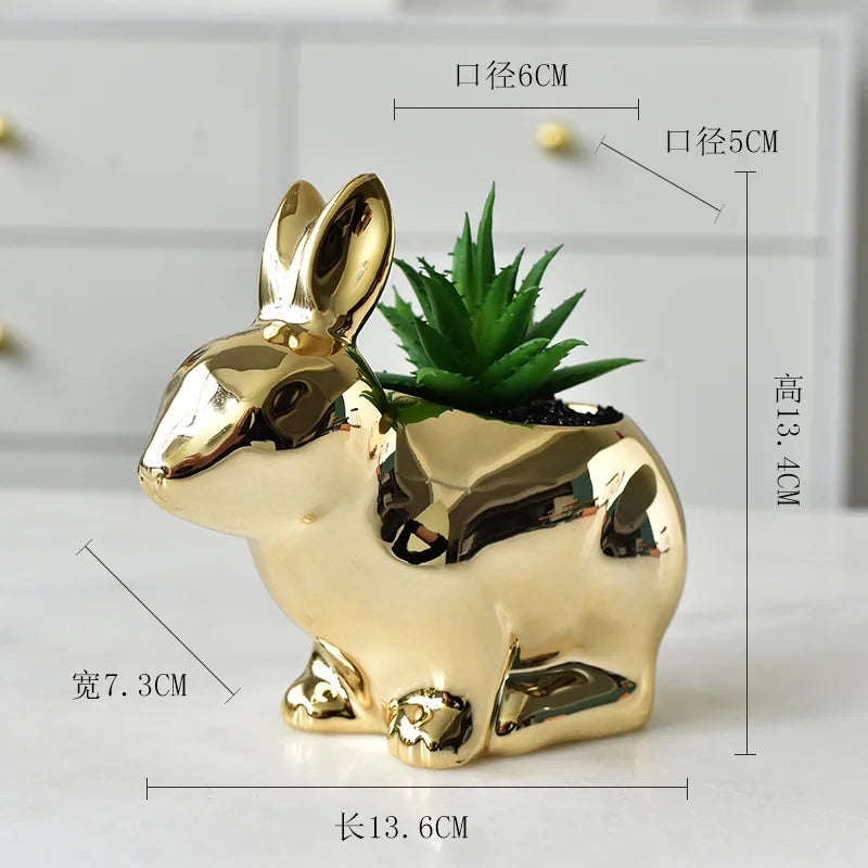 Norwegian Golden Rabbit Ceramic Plant Pot - Decorative Planter for Succulents