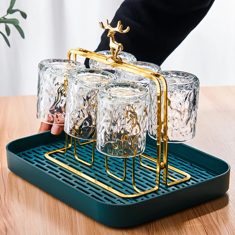 Whiskey Glass Set – Decanter Set – Luxe Glasses with Reindeer Drying Rack