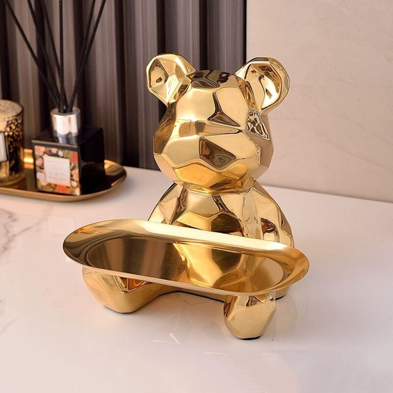 Ceravia Porcelain Bear Decorative Storage Bowl - Unique Design for Keys, Sweets, and Decoration