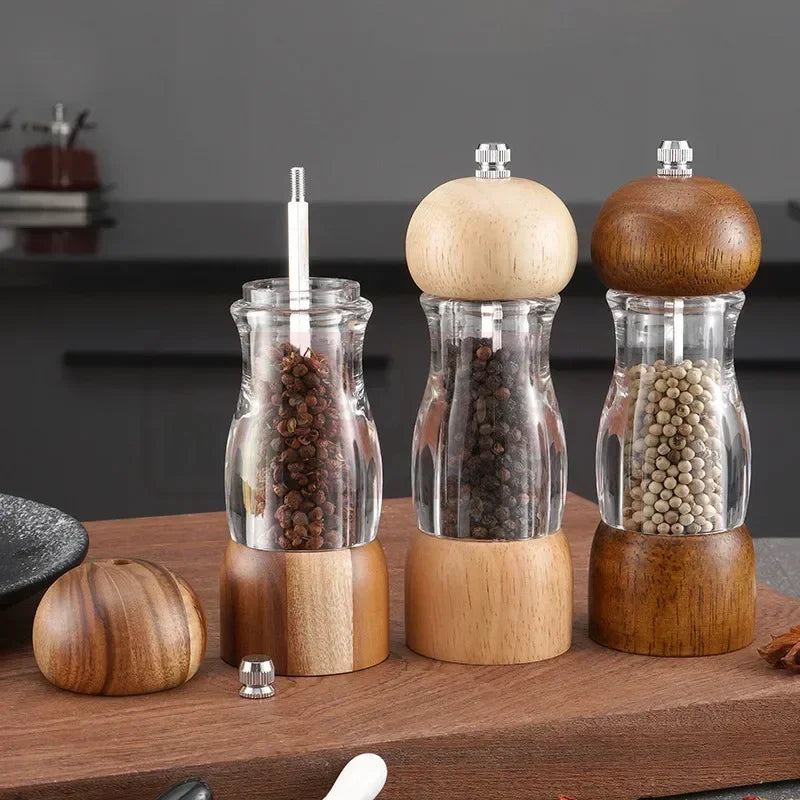 Salt and Pepper Mill Set - Manual Mill with Ceramic Mechanism - Wooden Finish