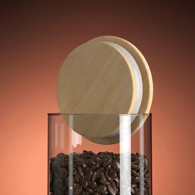 Airtight Glass Storage Jar for Coffee Beans with Bamboo Lid – Perfect for Fresh Storage