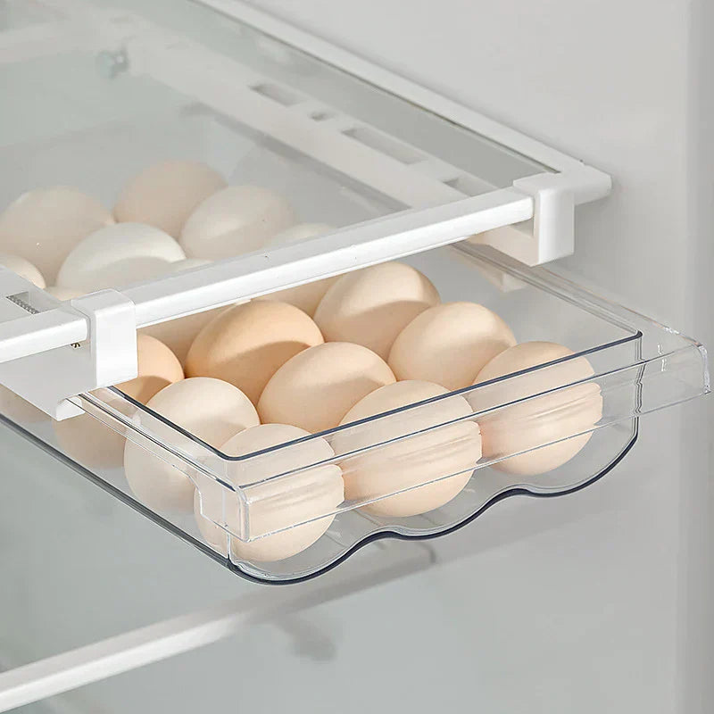 Egg Holder for Fridge - Space-Saving Sliding Drawer - Under-Shelf Storage