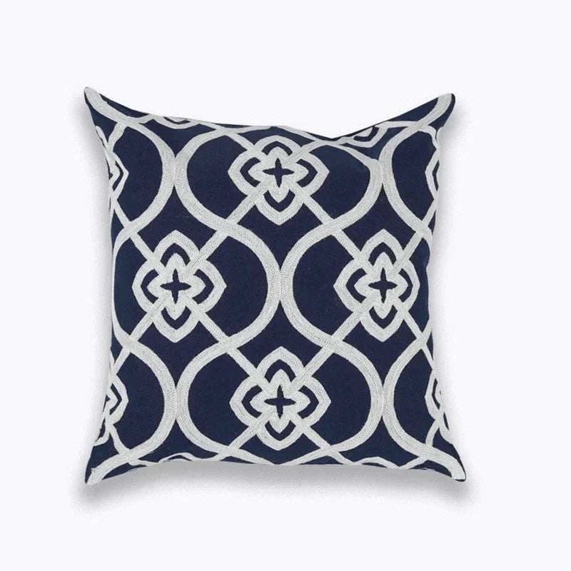 Norwegian Navy/White Embroidered Cushion Cover 45x45cm Square Cushion Cover