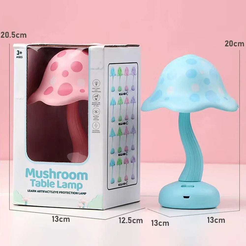 Small Modern LED Mushroom Lamp - USB Rechargeable Night Light with Adjustable Brightness Levels