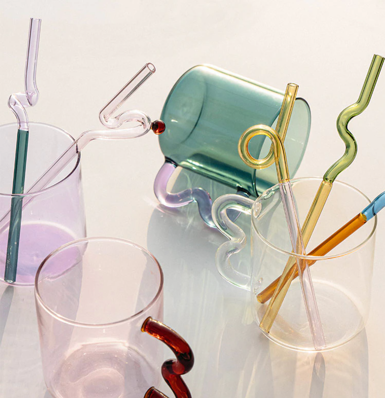 Wavy Handle Glass Mug - Unique Colourful Designs for Coffee and Tea