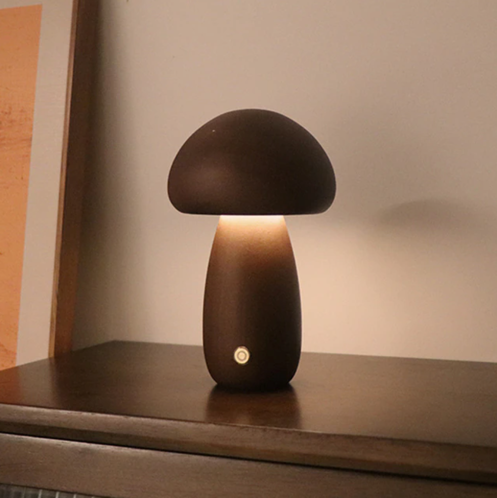 VerdaMuse Wireless Table Lamp with Wood Effect and Mushroom Shape - Compact and Convenient