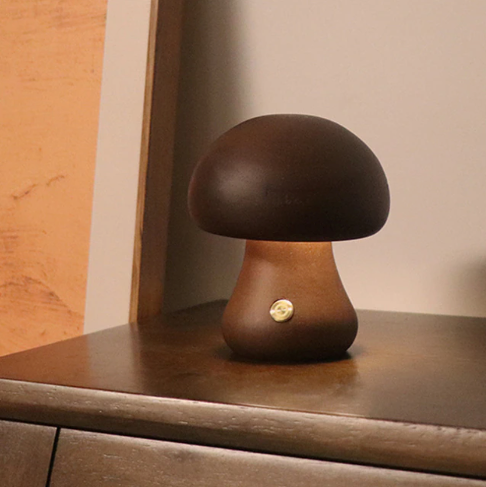 VerdaMuse Wireless Table Lamp with Wood Effect and Mushroom Shape - Compact and Convenient