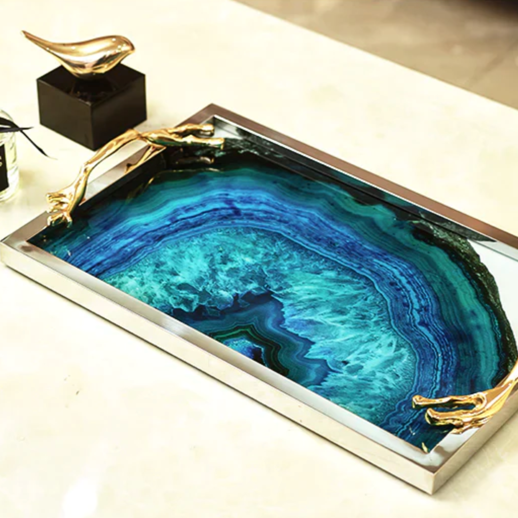 Blue Stone Tray – Unique Patterns in Nature, Ideal for Your Table