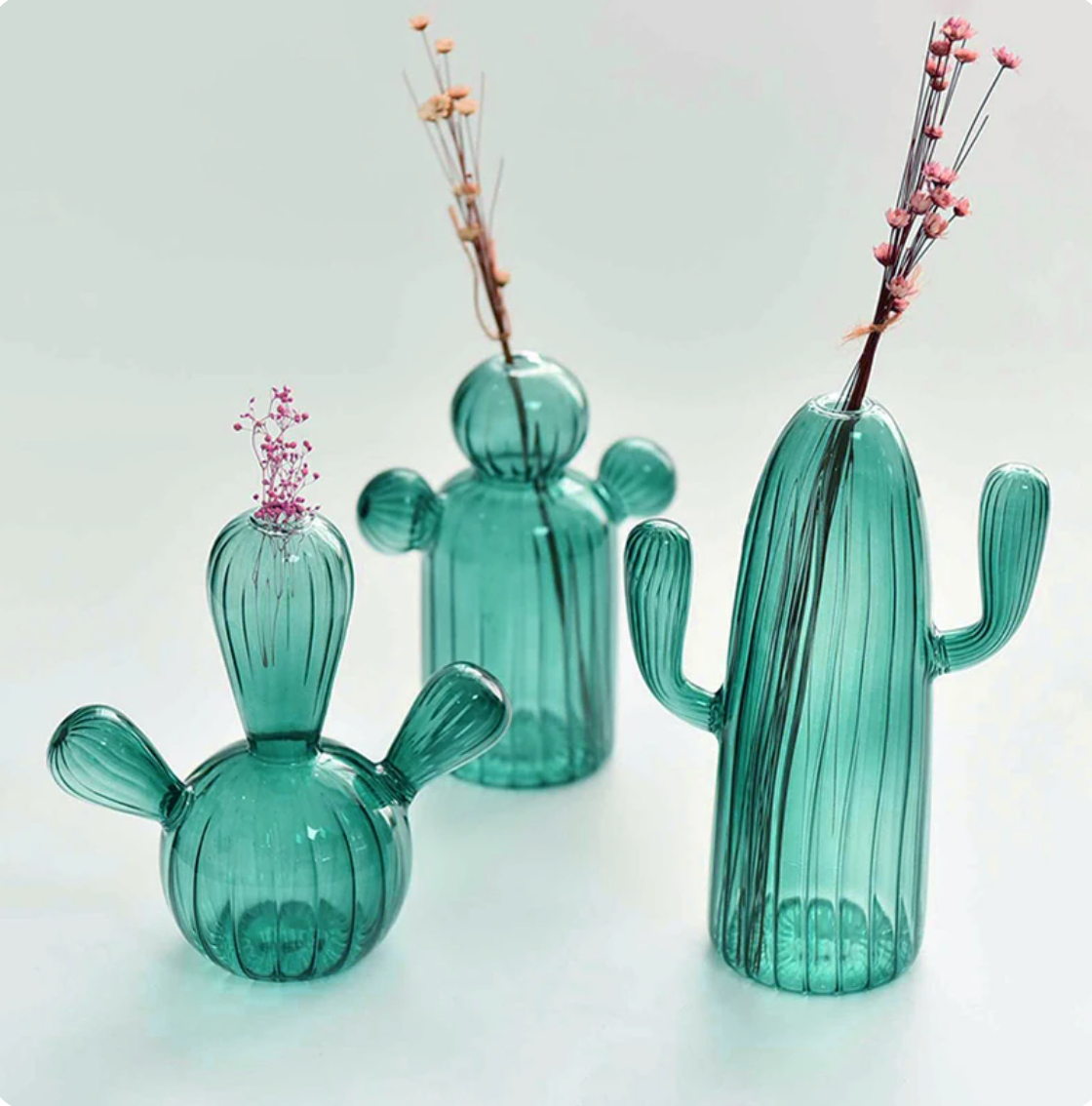 Green Cactus Glass Vase - Table Decoration