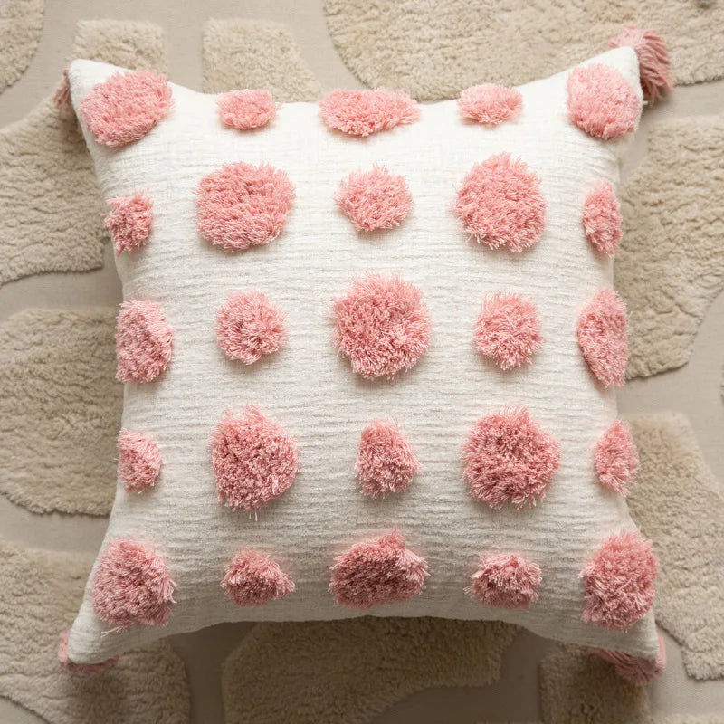 Pink Norwegian Geometric Cushion Cover - 45x45 cm Embroidered Cotton Cover