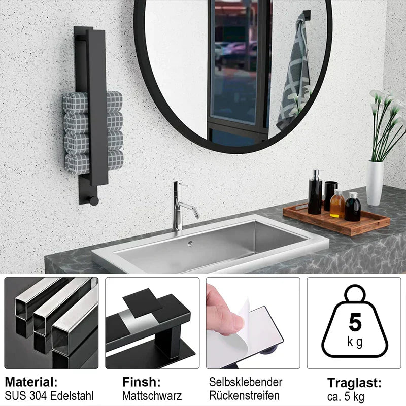 Self-Adhesive Towel Rack - Modern Design - Silver and Black