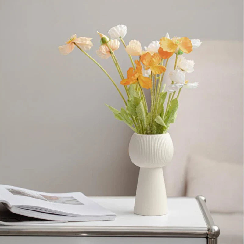 Aureva Vase - Elegant Cream Ceramic with Striped Design for Floral Arrangements