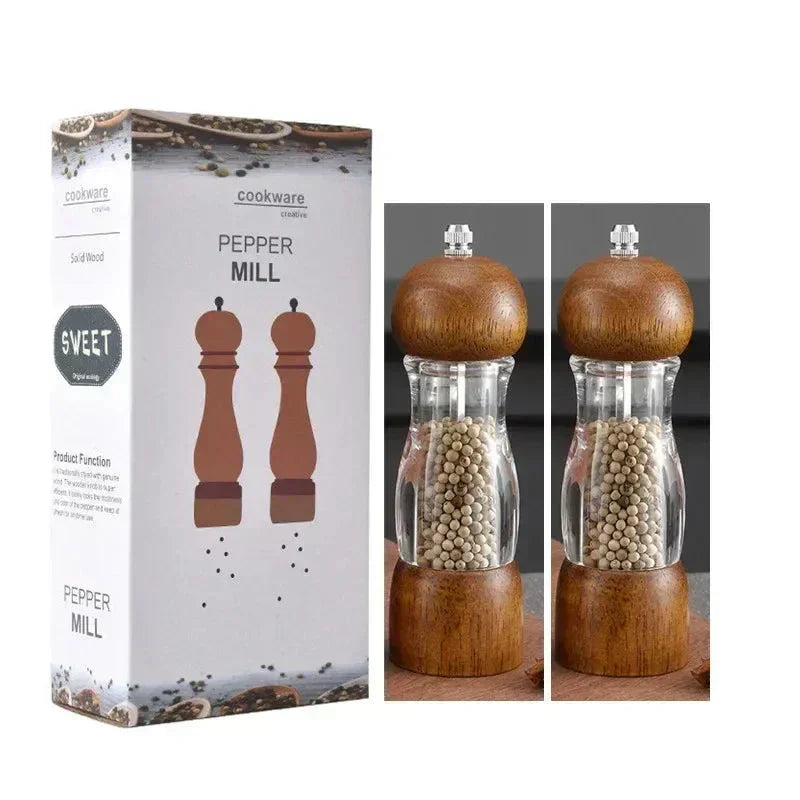 Salt and Pepper Mill Set - Manual Mill with Ceramic Mechanism - Wooden Finish