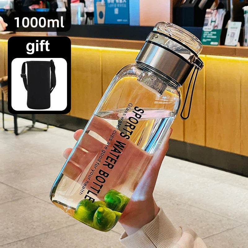 Glass Water Bottle with Strap – Transparent and Generous Capacity