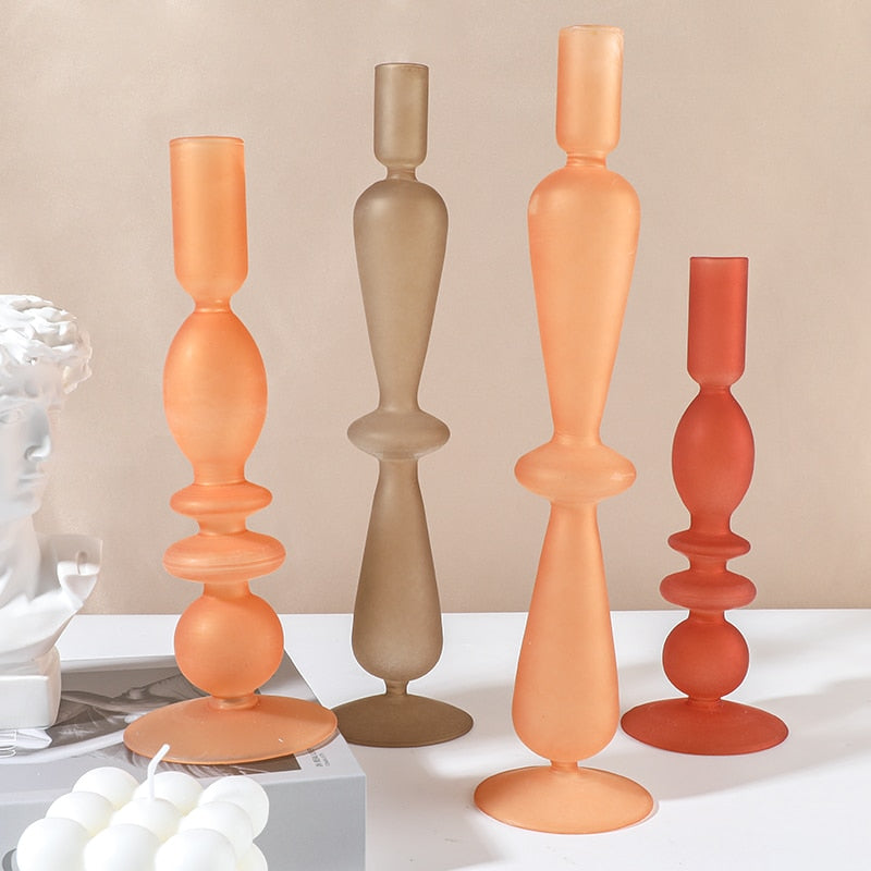 Coloured Frosted Glass Candle Holders - Elegant and Stylish