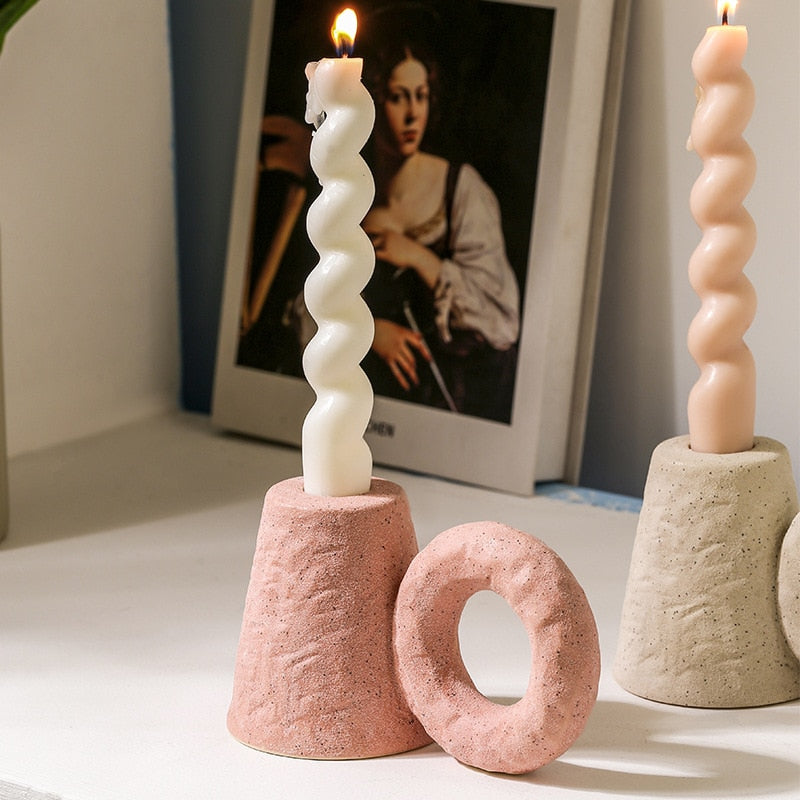 Ceramic Candle Holder with Ring - Vintage Look