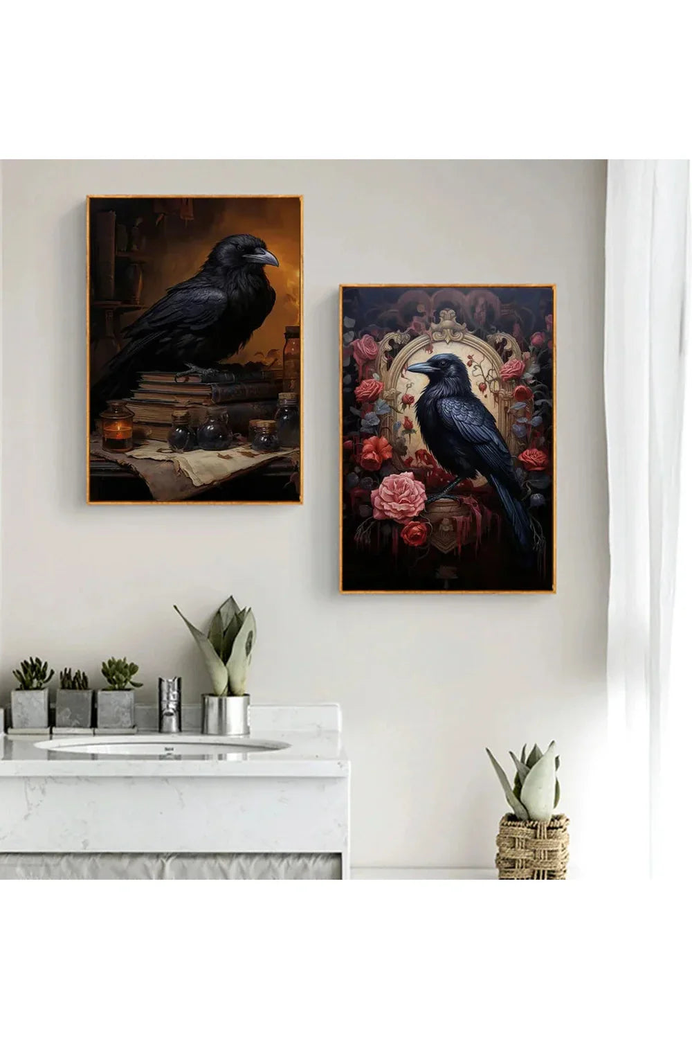 Set of Crows Canvas Posters – Mystical Ravens and Spooky Art