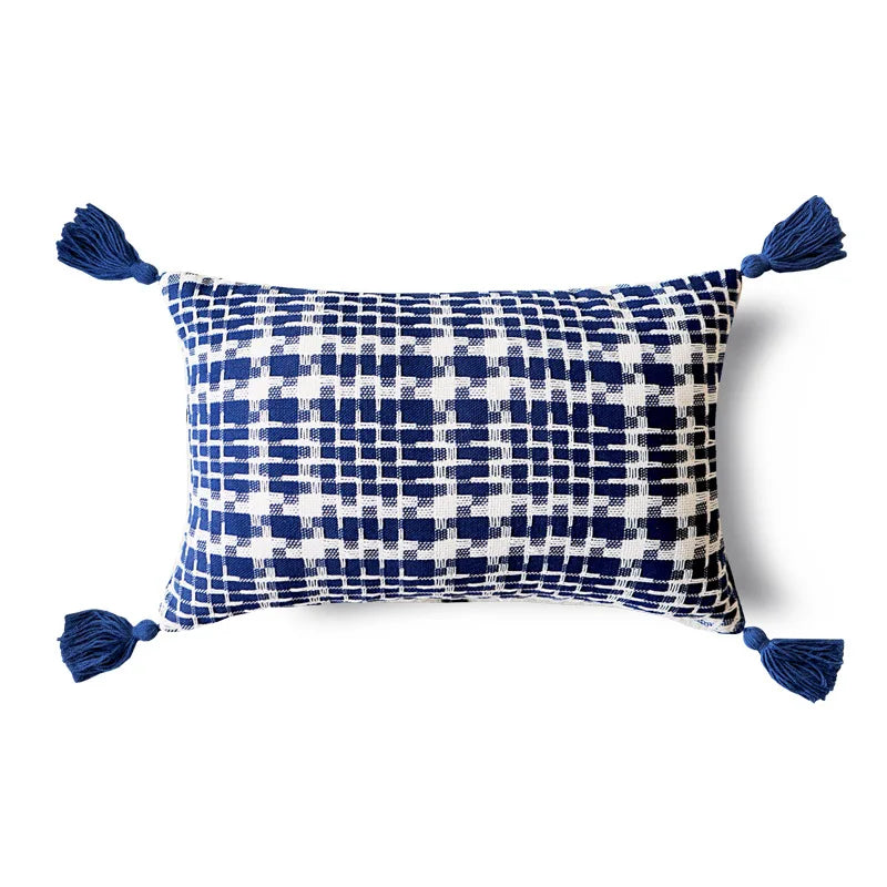 Blue Norwegian Cushion Cover with Geometric Design - Resin Details - 45x45cm and 30x50cm