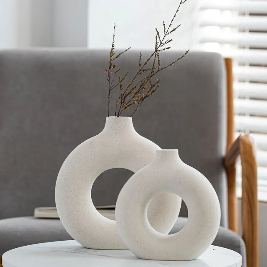 Ceramova Hollow Round Vase – Elegant Ceramic Flower Pot for Modern Living Room Décor