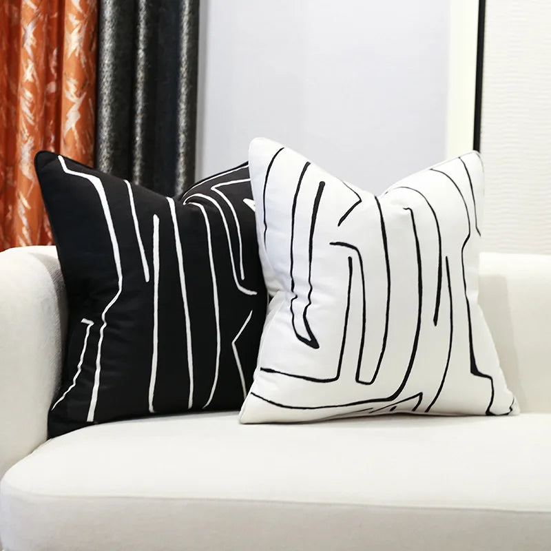 Norwegian Luxury Cushion Cover Black White Lines 50x50cm