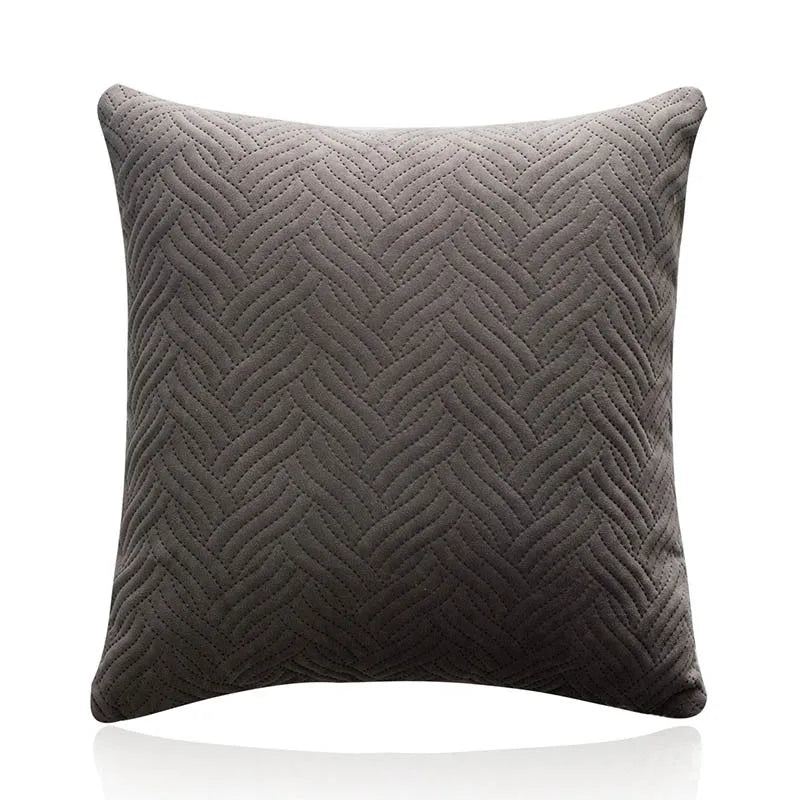 Quilted Velvet Cushion Cover - Solid Colour with Wavy Pattern, 45x45cm