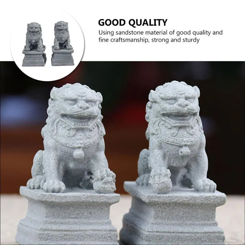 Set of Chinese Stone Lions - Mini Decoration for Home and Garden with Feng Shui Symbolism